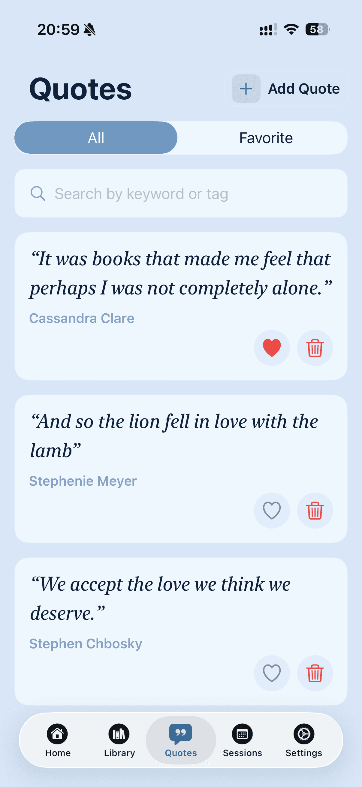 Екран цитат з книг у Bookleap