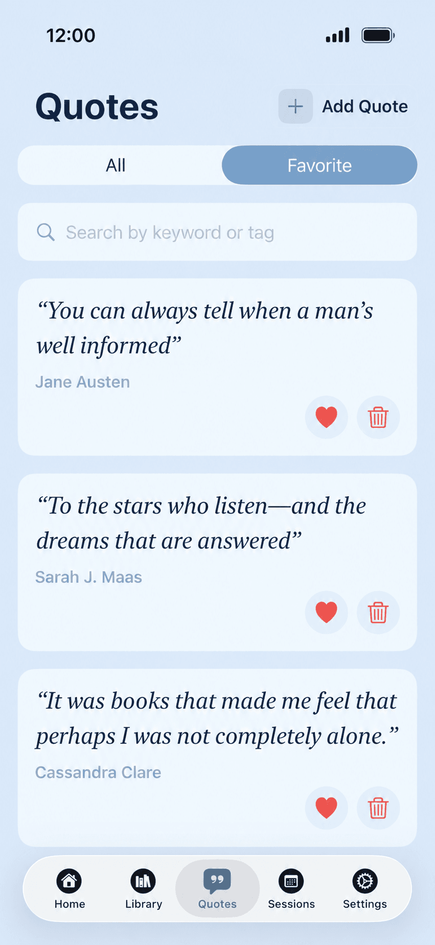 Saved favorite book quotes in Bookleap