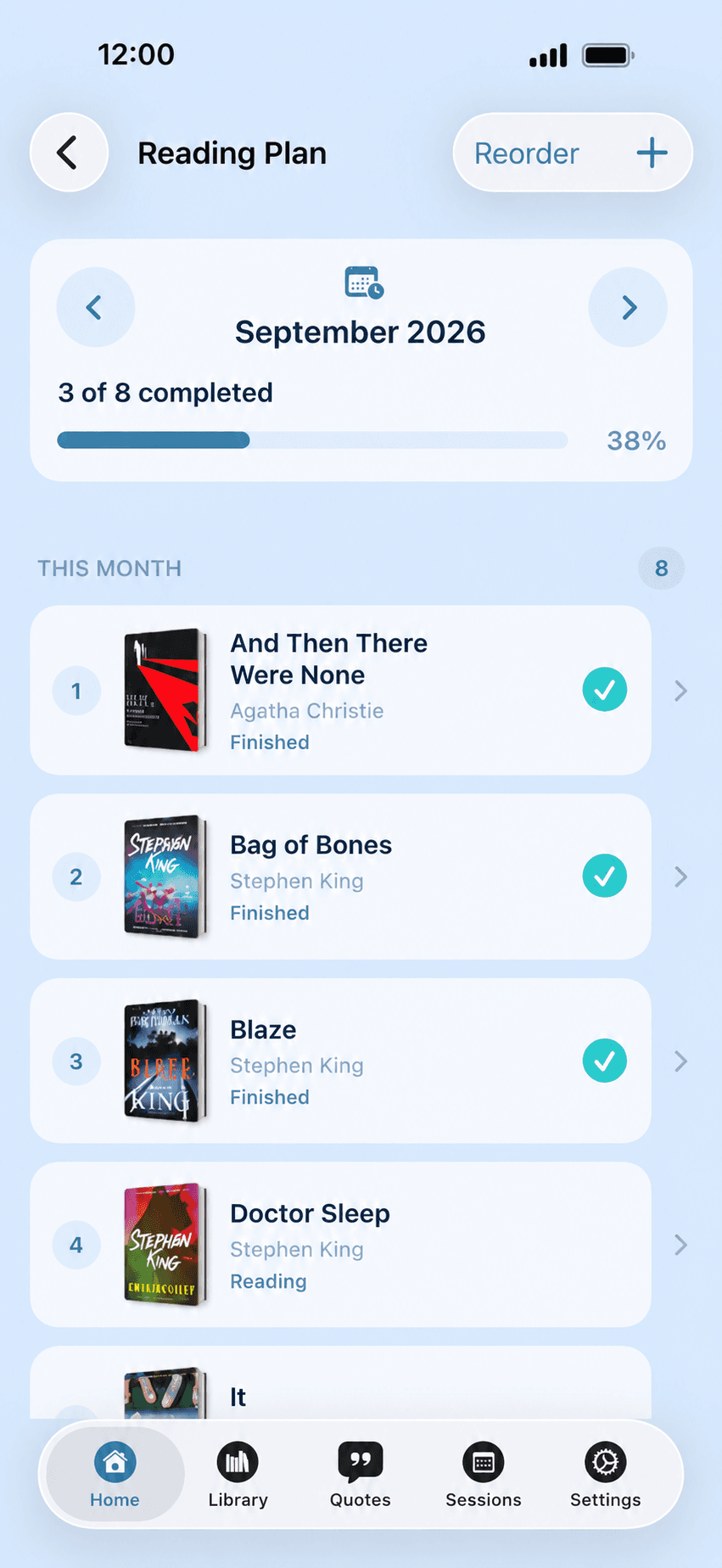 Bookleap monthly reading plan with progress